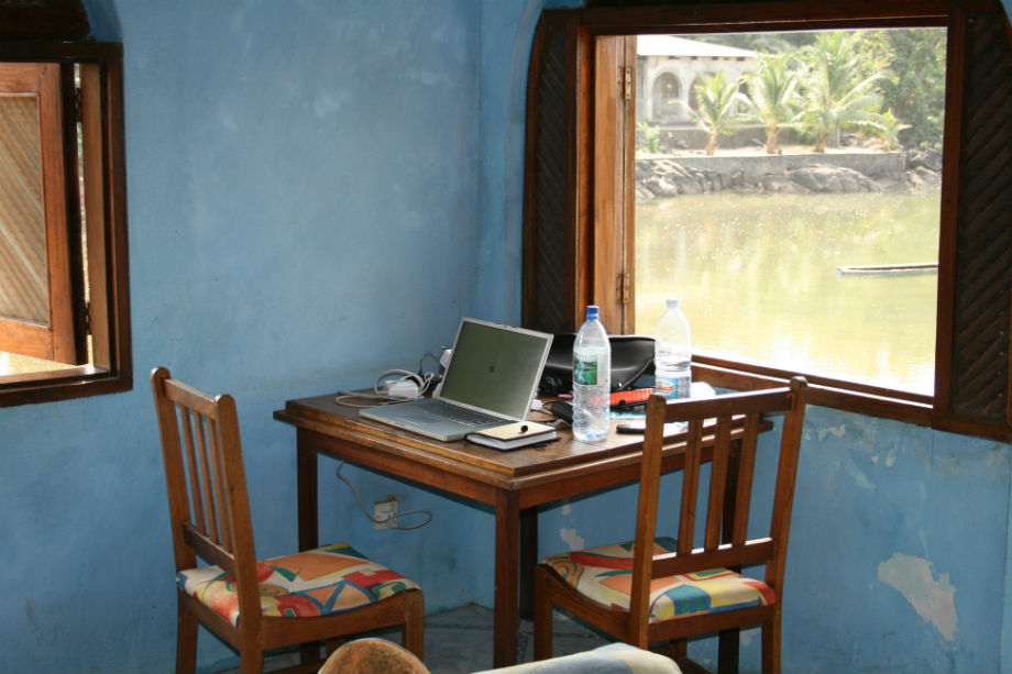 My writing place, on the beach, Sussex, Sierra Leone